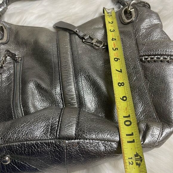 B. Makowsky Metallic Silver medium shoulder bag with silver tone chain accents - Picture 11 of 14